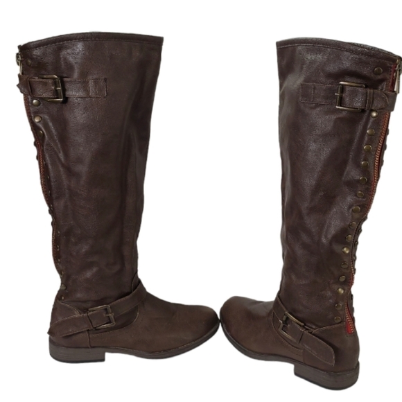 Bamboo Montage 83 Brown Studded Knee High Riding Equestrian Boots- Vegan Leather - Picture 1 of 15